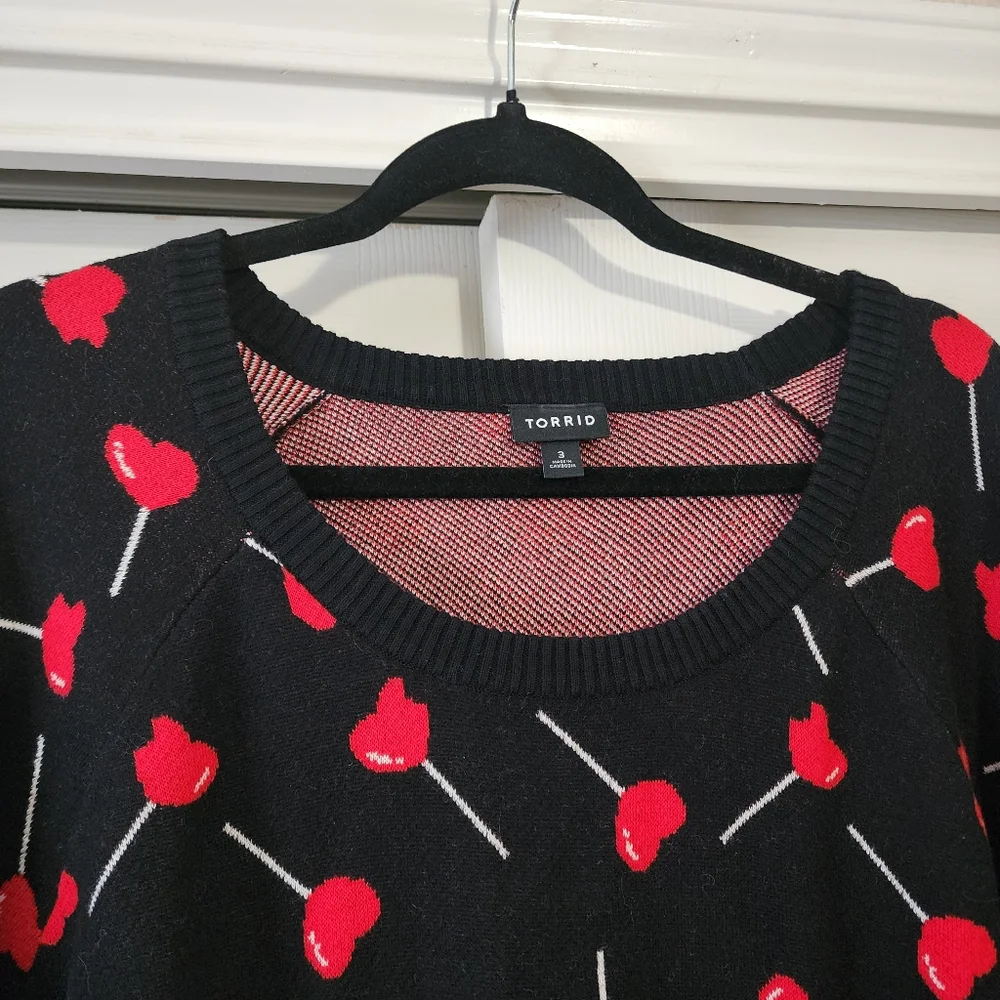 Torrid Black Sweater with Red Floral Pattern - Picture 3 of 6